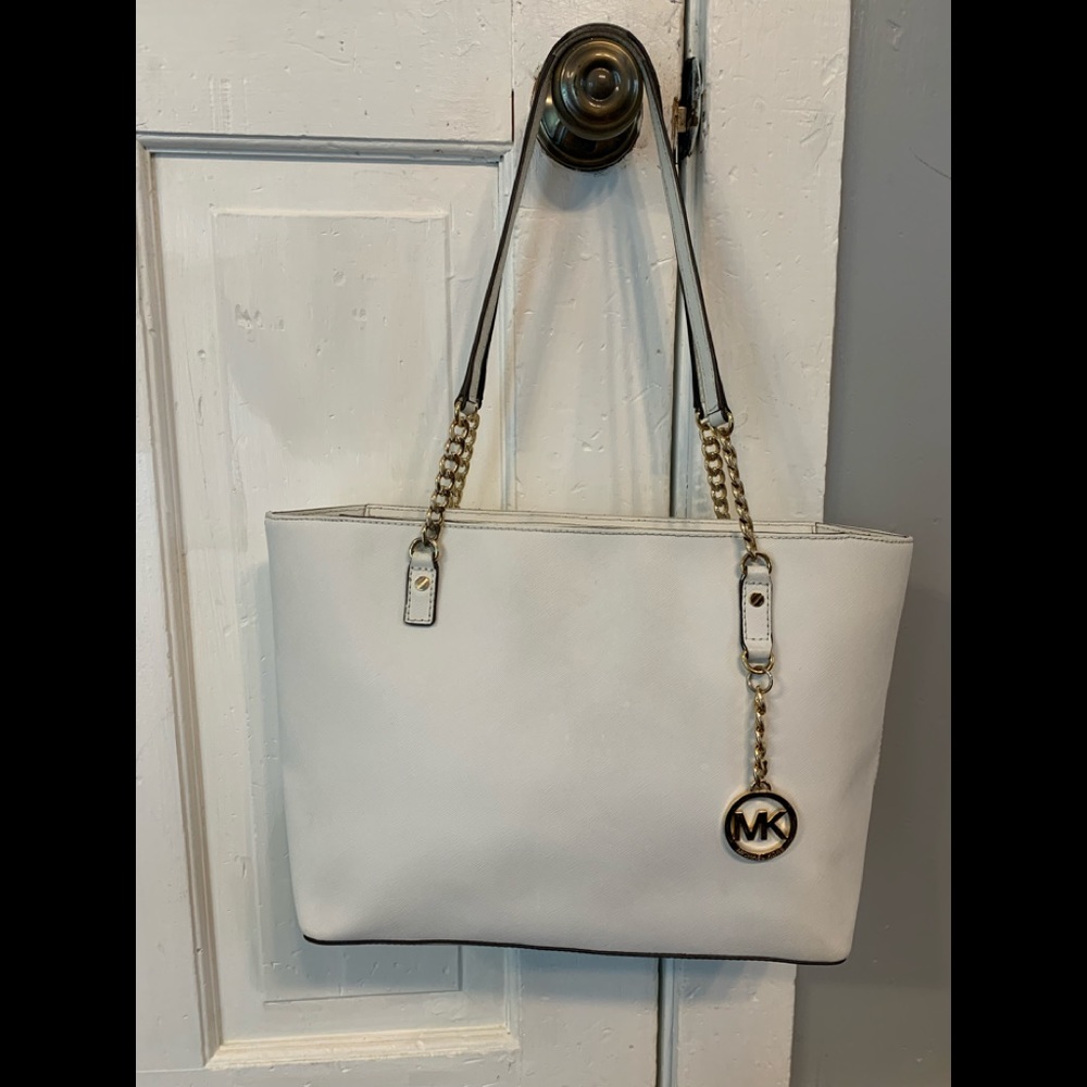 Authentic Michael Kors white saffiano jet set tote